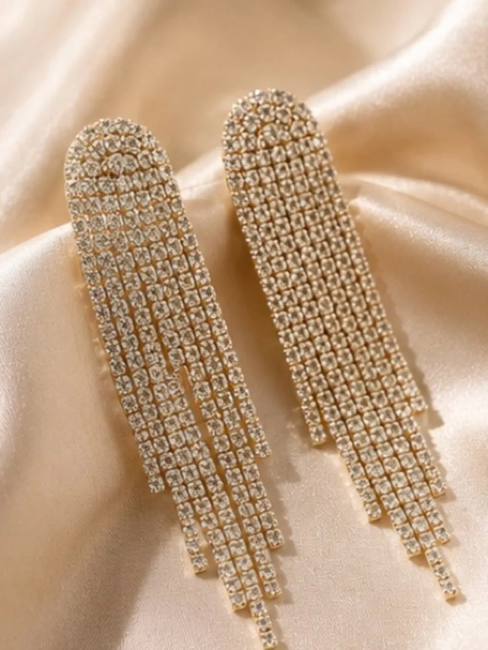Elegant Gold Crystal Fringe Drop Earrings